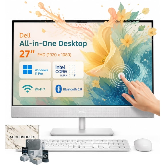 Dell 27 All-in-One Touchscreen Computer, Intel Core Ultra 7 355, 32GB DDR5 RAM, 1TB SSD, 27" FHD IPS Touch, Wi-Fi 7, Bluetooth 6, Windows 11 Pro