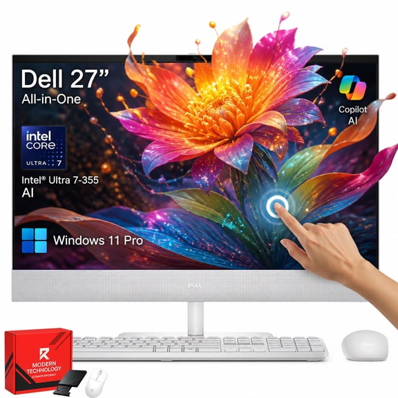 Dell 27 All-in-One Touchscreen Desktop, Intel Ultra 7-355, 16GB DDR5, 1TB SSD, Wi-Fi 7, Win 11 Pro, Copilot AI, 27 inch FHD IPS Touch, Wireless Keyboard & Mouse