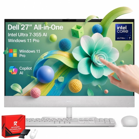 Dell 27 All-in-One Touchscreen Desktop PC, Intel Core Ultra 7-355, 16GB DDR5, 1TB SSD, 27 inch FHD IPS Touch, Wi-Fi 7, 99% sRGB, Win 11 Pro, Wireless Keyboard & Mouse