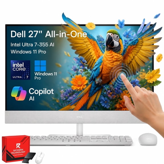 Dell 27" FHD All-in-One Touchscreen Desktop, Intel Core Ultra 7-355, 32GB DDR5, 1TB SSD, Wi-Fi 7, 99% sRGB, Win 11 Pro, Copilot+ AI PC, Wireless Keyboard & Mouse