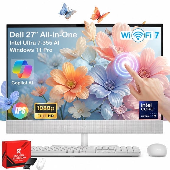 Dell 27" FHD All-in-One Touchscreen Desktop PC, Intel Core Ultra 7-355, 16GB DDR5, 1TB SSD, Wi-Fi 7, 99% sRGB, Win 11 Pro, Wireless Keyboard & Mouse
