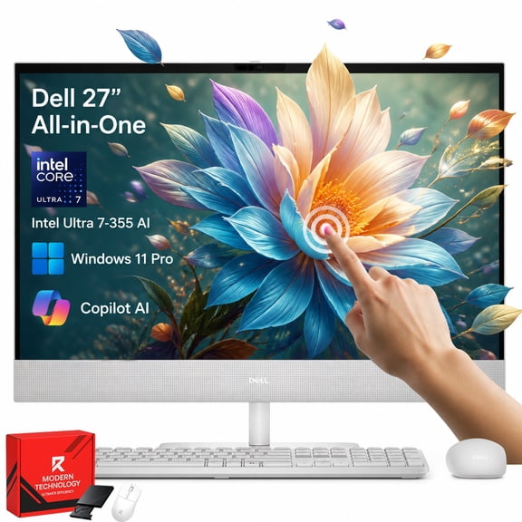 Dell 27" FHD All-in-One Touchscreen Desktop PC, Intel Ultra 7-355 AI Processor, 16GB DDR5, 1TB SSD, Copilot+ AI PC, Wi-Fi 7, Win 11 Pro, Wireless Keyboard & Mouse