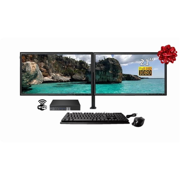Dell 7040 Micro Bundle Intel Core i7 6th Gen 16GB RAM 512GB SSD DUAL MONITOR 21" LCD WiFi Win 11 Pro Keyboard & Mouse