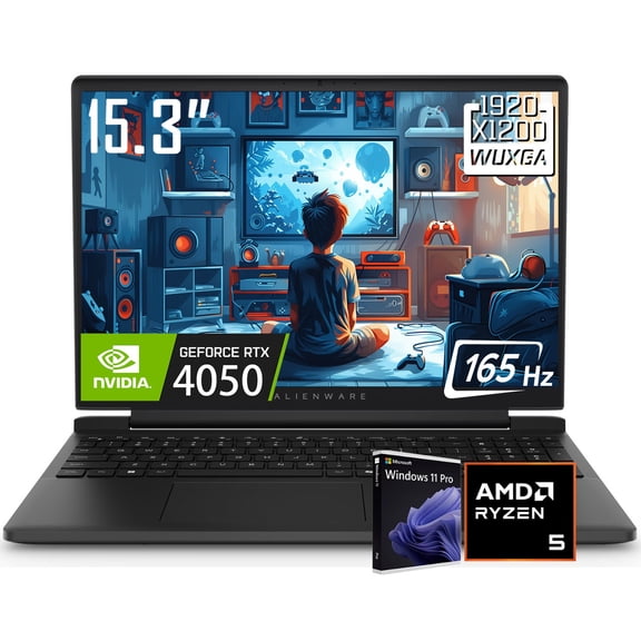 Dell Alienware 15 Gaming Laptop, 15.3" 1920 x 1200 FHD+ 165Hz LED Display, AMD Ryzen 5 220, NVIDIA RTX 4050, Backlit KB, WiFi 6, Win11 Pro(16GB DDR5 - 512GB SSD)