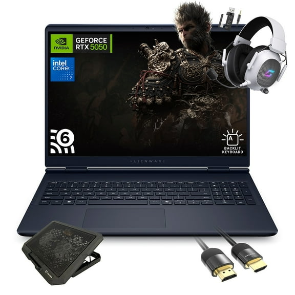 Dell Alienware 16 Aurora AC16250 Gaming Laptop, Intel Core 7 240H, NVIDIA GeForce RTX 5050, 16" WQXGA 120Hz IPS, 16GB RAM, 1TB SSD, WiFi 6, w/ Mytrix Cooling Pad HDMI Cable, Windows 11 Home