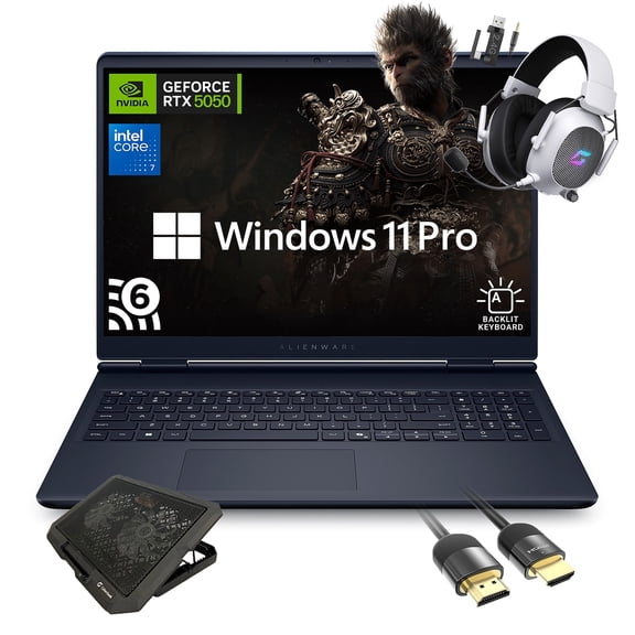 Dell Alienware 16 Aurora AC16250 Gaming Laptop, Intel Core 7 240H, NVIDIA GeForce RTX 5050, 16" WQXGA 120Hz IPS, 64GB RAM, 1TB SSD, WiFi 6, w/ Mytrix Cooling Pad HDMI Cable, Windows 11 Pro