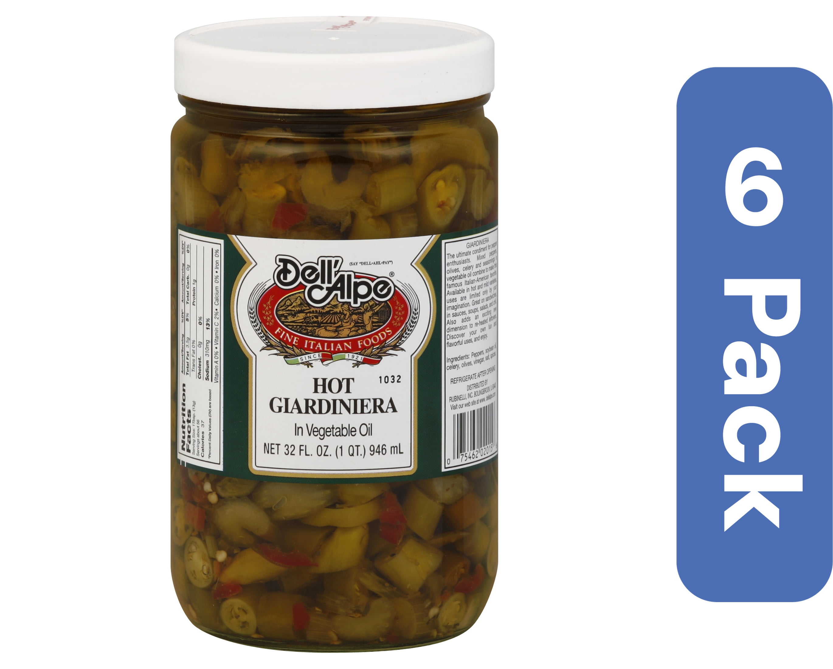 Dell Alpe Hot Giardiniera 32 oz (Pack Of 6)