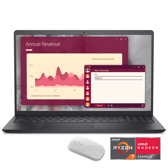 Dell Business Laptop, 15.6" FHD Touchscreen, AMD Ryzen 7 7730U, 16GB RAM, 512GB SSD, Radeon Graphics, Windows 11 Pro & Microsoft Office License Pre-installed, SD Card Reader, Wireless Mouse