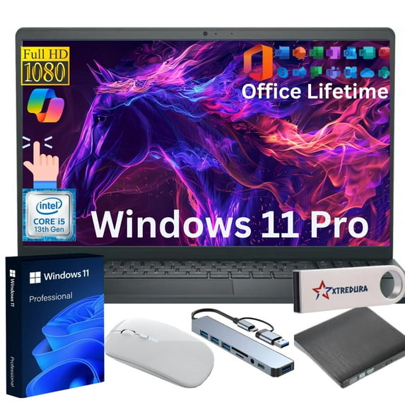 Dell DC15250 15 15.6" Full Touchscreen Laptop, 13th Gen Intel i5 13th Gen i5-1334U, 8GB RAM, 256GB SSD, Windows 11 Pro + Copilot,Lifetime MS Office ,Gift Set