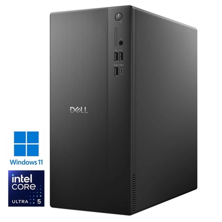Dell ECT1250 Business Desktop Tower Intel Core Ultra 5-225 (Beat i7-14700) Intel UHD Graphics 16GB DDR5 RAM 512GB SSD Wi-Fi 6 BT 5.4 Wired KB and Mouse USB-C HDMI RJ-45 DP 1.4 Windows 11 Home Black