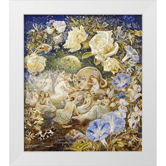 Dell, Etheline E. 12x13 White Modern Wood Framed Museum Art Print Titled - Fairies and a Field Mouse