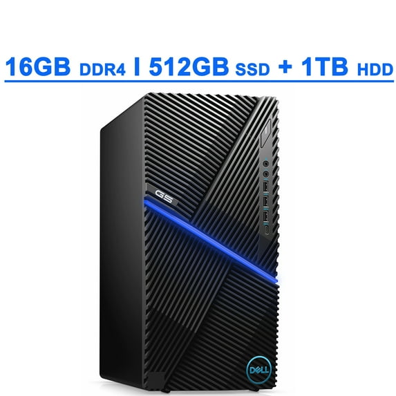 Dell G5 5090 Premium Gaming Desktop Computer 10th Gen Intel Hexa-Core i5-10400F Processor 16GB DDR4 512GB SSD + 1TB HDD Dedicated AMD Radeon RX 5300 Graphics 3GB USB-C WiFi5 Bluetooth Win10 Black
