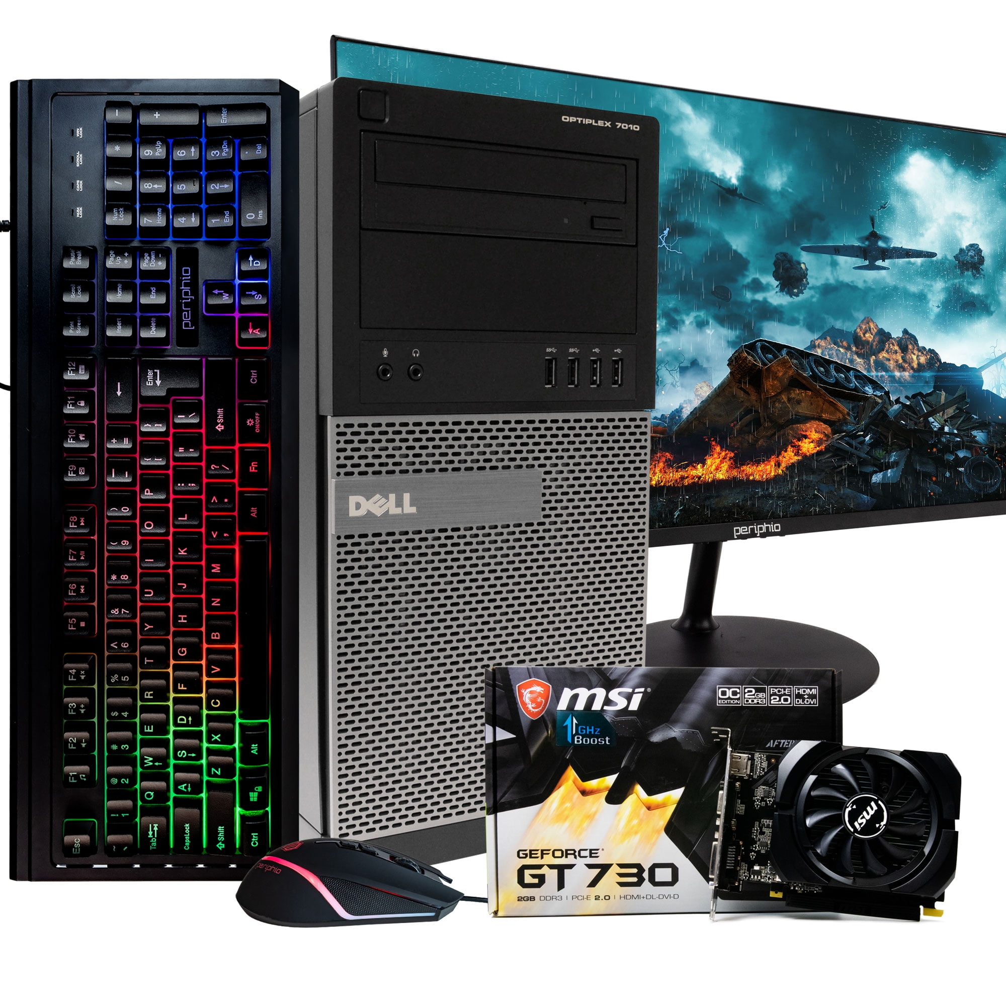 Dell Gaming Computer, Intel Quad-Core i7, GeForce GT 730 (2GB), 240GB SSD + 1TB HDD, 16GB DDR3 RAM, DVD, WIFI, Bluetooth, Windows 10 Home NEW 24” LCD, RGB Gaming Bundle (Renewed) - Walmart.com