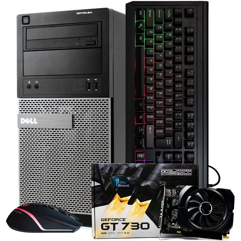 Dell Gaming Computer, Intel Quad-Core i7, GeForce GT 730 (2GB), 240GB SSD +  1TB HDD, 16GB DDR3 RAM, DVD, WIFI, Bluetooth, Windows 10 Home Gaming, NEW  24” LCD, RGB Gaming Bundle (Renewed) 