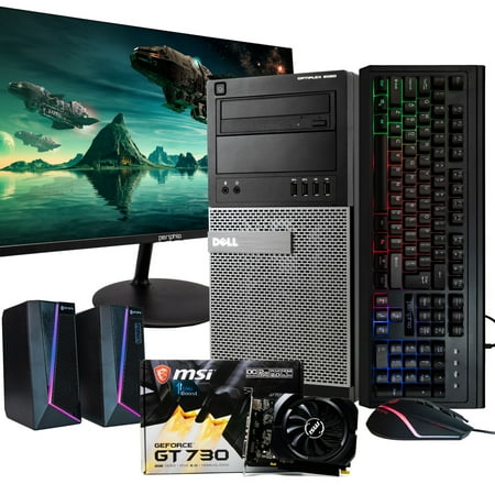 Dell Gaming Computer Tower PC, Intel i5 Quad Core Gen 4, NVIDIA GeForce GT 730 2GB, 8GB DDR3 RAM, 512GB SSD, New 24" LCD Monitor, RGB Keyboard and Mouse Gaming Kit, Windows 10 Pro ()