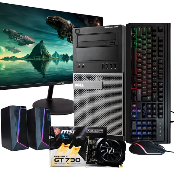 Dell Gaming Computer Tower PC, Intel i5 Quad Core Gen 4, NVIDIA GeForce GT 730 2GB, 8GB DDR3 RAM, 512GB SSD, New 24" LCD Monitor, RGB Keyboard and Mouse Gaming Kit, Windows 10 Pro ()