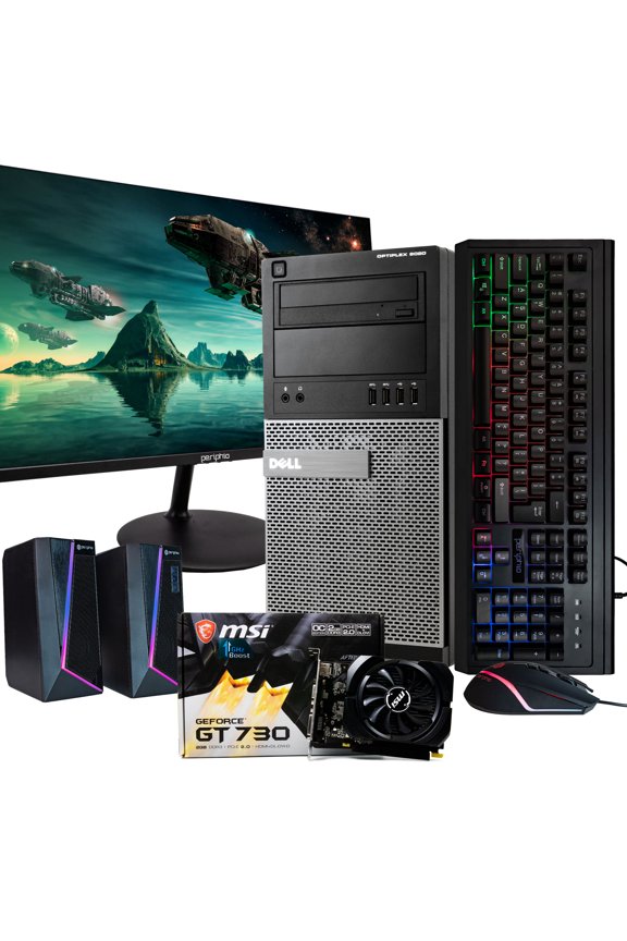 Gaming Computer Tower PC, Intel i5 Quad Core Gen 4, NVIDIA GeForce GT 730 2GB, 8GB DDR3 RAM, 512GB SSD, New 24" LCD Monitor, RGB Keyboard and Mouse Gaming Kit, Windows 10 Pro ()