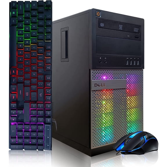 Pre-Owned Dell Gaming PC Desktop Computer - Intel Quad I5 up to 3.6GHz, 32GB RAM, 128G SSD + 3TB, GeForce GTX 1650 4G GDDR5, RGB Keyboard & Mouse, DVD, WiFi & BT 5.0, Win 10 Pro Used Grade A