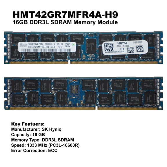 Dell HMT42GR7MFR4A-H9 16GB DDR3L-1333 PC3L-10600R 2Rx4 ECC Registered Server Memory MGY5T