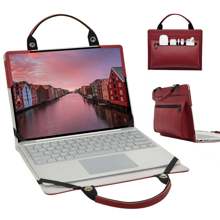 Dell Inspiron 14 2 in 1 5482 Laptop Sleeve Leather Laptop Case for Dell Inspiron 14 2 in 1 5482 with Accessories Bag Handle Red