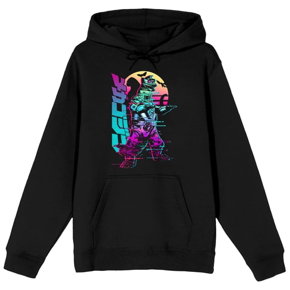 Godzilla Neon Kanji Character Art Adult Black Long Sleeve Hooded Sweatshirt-XL