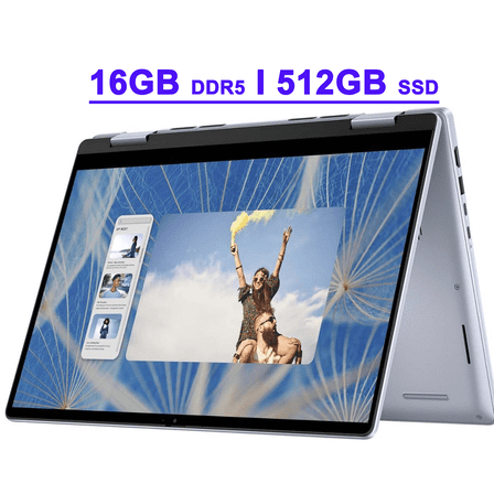 Dell Inspiron 14 7445 Premium 2-in-1 Laptop 14" WUXGA ComfortView Touchscreen AMD 6-core Ryzen 5 8640HS 16GB DDR5 512GB SSD Backlit Fingerprint Wi-Fi6E FHD Camera Win11 Copilot AI