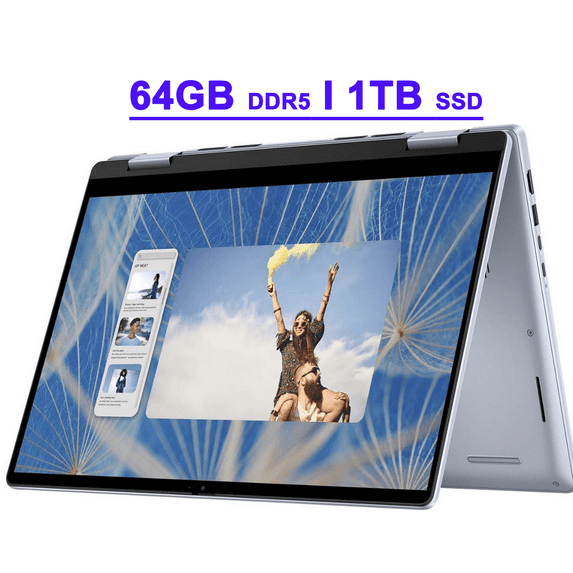 Dell Inspiron 14 7445 Premium 2-in-1 Laptop 14" WUXGA ComfortView Touchscreen AMD 6-core Ryzen 5 8640HS 64GB DDR5 1TB SSD Backlit Fingerprint Wi-Fi6E FHD Camera Win11 Copilot AI