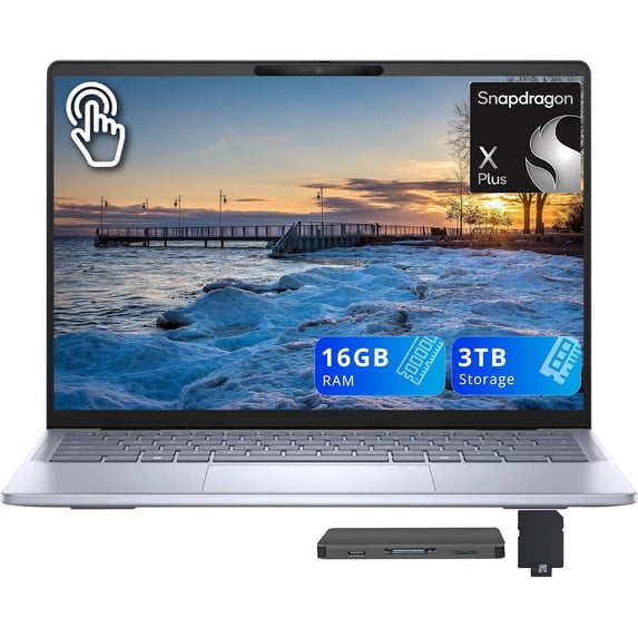 Dell Inspiron 14 Plus 14" 2.5K Touchscreen Laptop, Snapdragon X Plus X1P-64, 16GB LPDDR5X, 3TB Storage(2TB SSD+1TB Docking Station Set), Backlit Keyboard, Fingerprint Reader, Win11, Blue