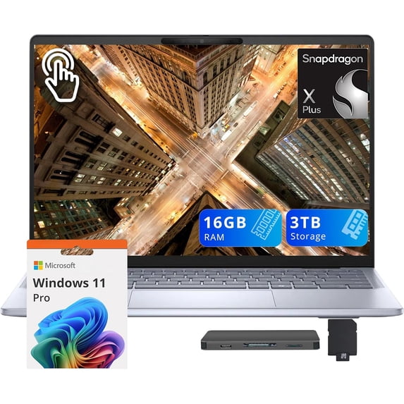 Dell Inspiron 14 Plus 14" 2.5K Touchscreen Laptop, Snapdragon X Plus X1P-64, 16GB LPDDR5X, 3TB Storage(2TB SSD+1TB Docking Station Set), Backlit Keyboard, Fingerprint Reader, Win11 Pro, Blue