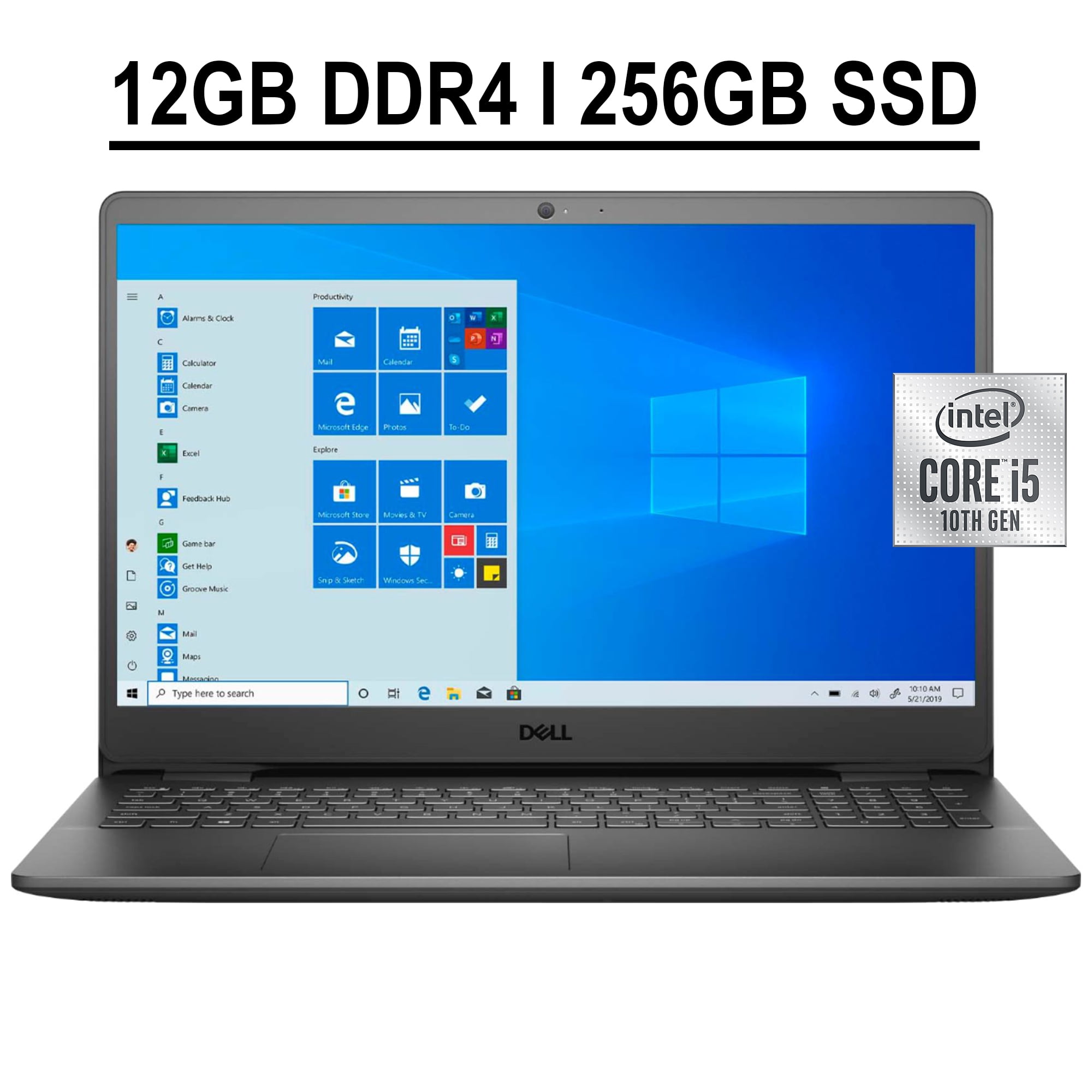 Dell Inspiron 15 3000 3501 Business Laptop 15.6" FHD Touchscreen 10th Gen Intel Quad-Core i5-1035G1 12GB DDR4 256GB SSD Intel UHD Graphics HDMI WIFI Bluetooth Win10 Black