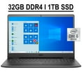 thumbnail image 1 of Dell Inspiron 15 3000 3501 Business Laptop 15.6" FHD Touchscreen 10th Gen Intel Quad-Core i5-1035G1 32GB DDR4 1TB SSD Intel UHD Graphics HDMI WIFI Bluetooth Win10 Black, 1 of 7