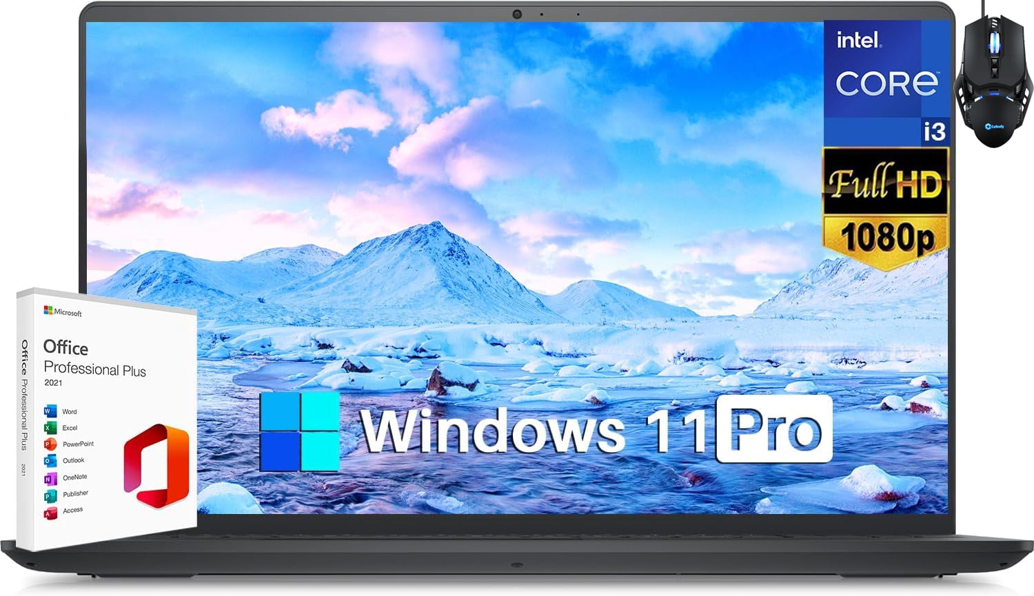Dell Inspiron 15 3000 3520 Laptop for Business Students, Microsoft Office Lifetime License & Windows 11 Pro, 15.6" FHD, 16GB RAM, 1TB SSD, Intel Core i3-1215U, W-iFi, Intel UHD Graphics