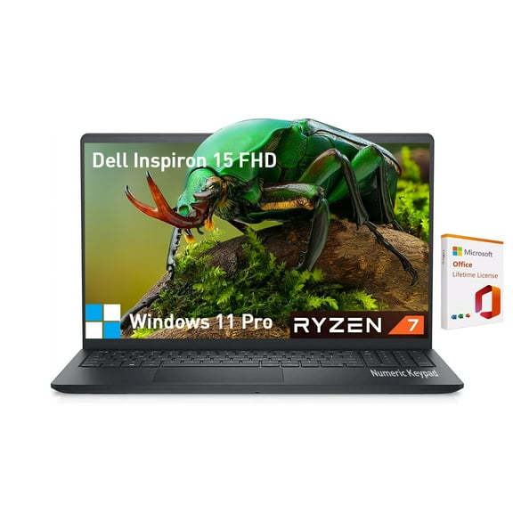 Dell Inspiron 15 3000 Laptop Computer, FHD 15.6 Laptop PC for College Students & Business, AMD Ryzen 7(8-Cores), 32GB RAM, 1TB SSD, Windows 11 Pro, Lifetime Microsoft Office, 10-Key Number Pad, HDMI