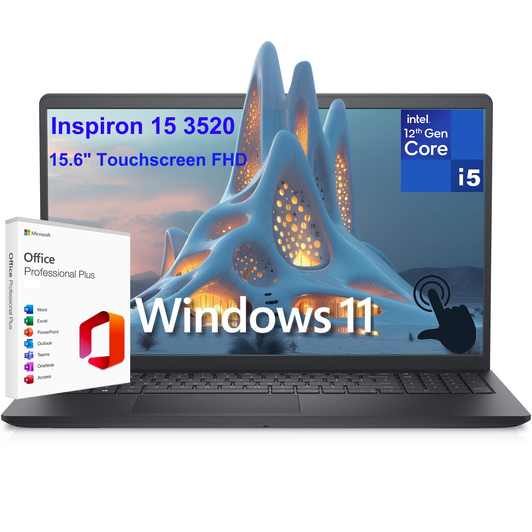 Dell Inspiron 15 3520 3000 15.6" Touchscreen FHD Laptop Computer, 12th Gen Intel 10-Core i5-1235U (Beat i7-1195G7), 64GB DDR4 RAM, 1TB PCIe SSD, WiFi, Windows 11 S, Microsoft Office Annual License