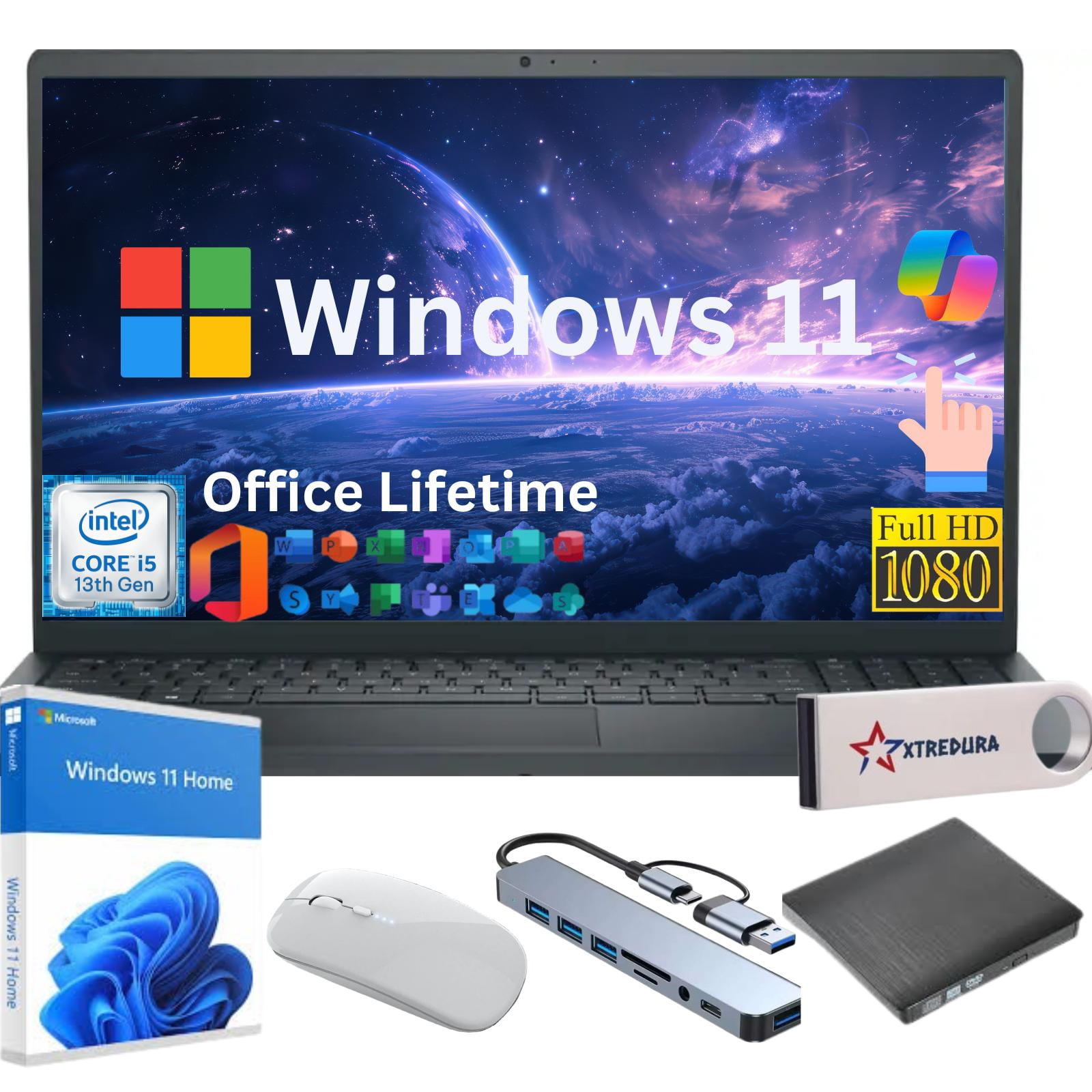 Dell Inspiron 15 3530 FHD Touch Laptop, Intel Core i5-1334U (Beats i7-1250U), 16GB RAM, 256GB SSD, Windows 11 Home with Copilot, Liftime Microsoft Office,Gift Bundle