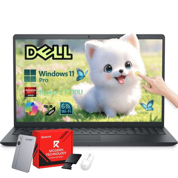 Dell Inspiron 15 3535 Laptop, 15.6" FHD Anti-Glare Touchscreen, AMD Ryzen 7 7730U, 16GB RAM, 1TB SSD, AMD Radeon Graphics, Thin and Light PC, Windows 11 Pro