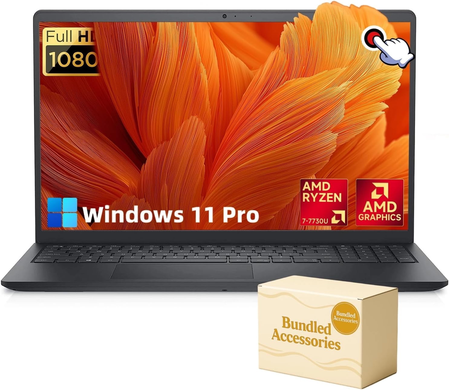 Dell Inspiron 15 3535 Touchscreen Laptop,15.6" FHD Anti-Glare Display, AMD Ryzen 7 7730U, 16GB RAM, 512GB SSD, Windows 11 Pro, Business & Student Computer