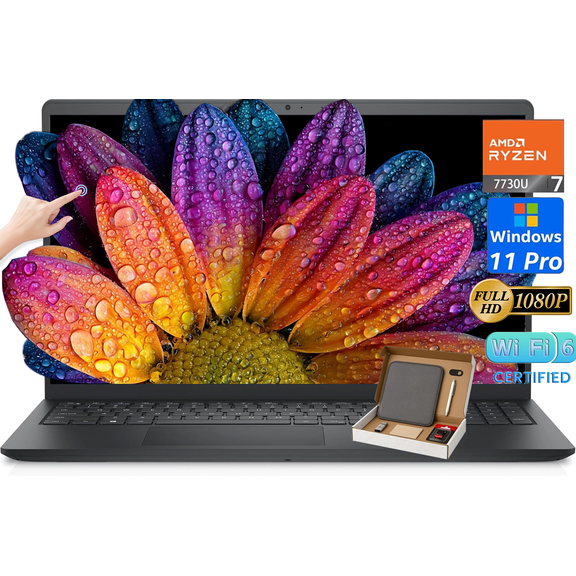 Dell Inspiron 15 3535 Touchscreen Laptop Computer, 15.6" FHD Display, AMD Ryzen 7 7730U (Beats i7-1355U, Up to 4.5 GHz), Radeon Graphics, 16GB RAM, 512GB SSD, Windows 11 Pro, Wi-Fi, Webcam