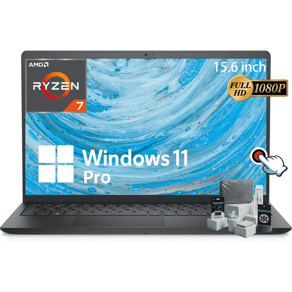 Dell Inspiron 15 3535 Touchscreen Laptop Computer, 15.6" FHD Display, AMD Ryzen 7 7730U (Beats i7-1355U, Up to 4.5 GHz), Radeon Graphics, 64GB RAM, 1TB SSD, Windows 11 Pro, Wi-Fi, Webcam