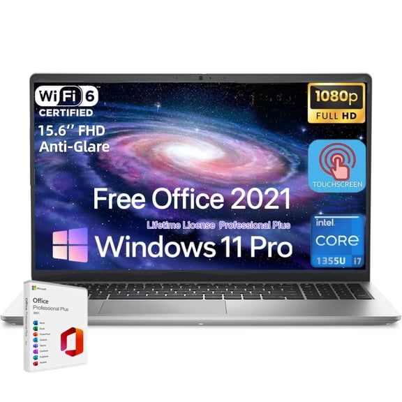 Dell Inspiron 15.6" FHD Business Laptop, Intel i7-1355U, 8GB RAM, 512GB PCIe SSD, Windows 11 Pro, Office 2021 Lifetime, Wi-Fi 6, HDMI, Platinum Silver