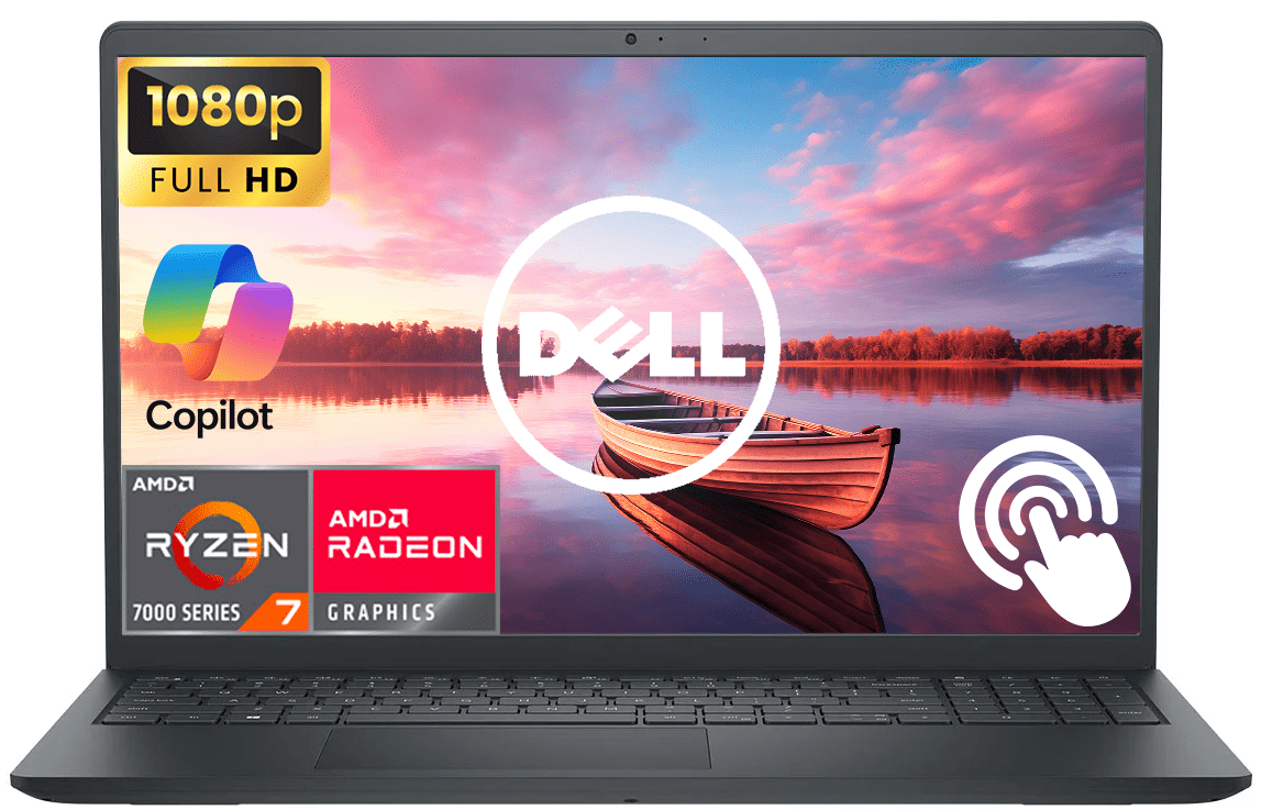 Dell Inspiron 15.6" FHD Touchscreen Business Laptop Computer, 8-core AMD Ryzen 7 7730U Processor, Windows 11 Laptop 16GB RAM 512GB SSD, AMD Radeon Graphics, Copilot AI Ready, Numeric Keypad, Black