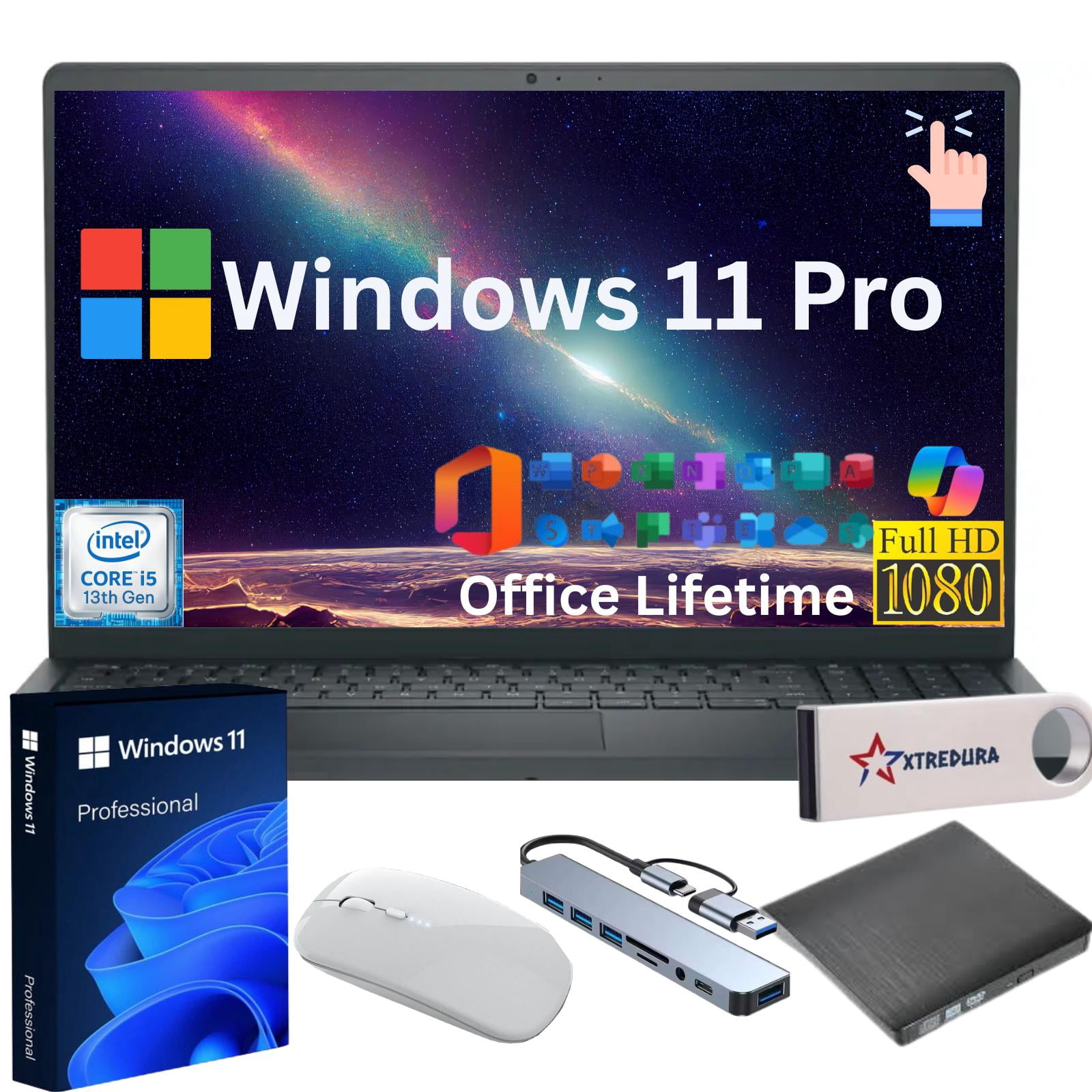 Dell DC15250 15 15.6" Full Touchscreen Laptop, 13th Gen Intel i5 13th Gen i5-1334U, 16GB RAM, 512GB SSD, Windows 11 Pro + Copilot,Lifetime MS Office ,Gift Set