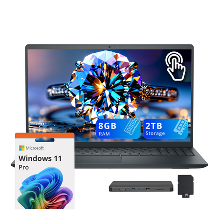 Dell Inspiron 15.6" FHD Touchscreen Laptop, AMD Ryzen 5 7530U, 8GB RAM, 2TB Storage(1TB SSD+1TB Docking Station Set), AMD Radeon Graphics, Windows 11 Pro, Black