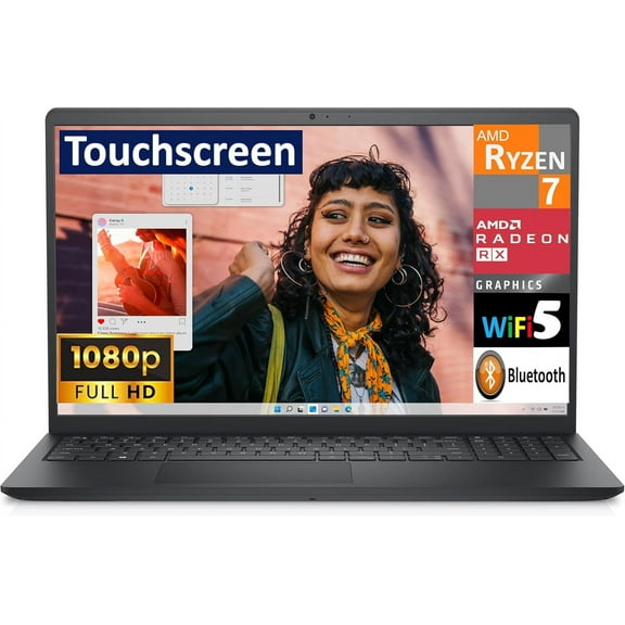 Dell Inspiron 15.6" FHD Touchscreen Laptop | AMD Ryzen 7 7730U(Beat Intel Core 7 150U) | AMD Radeon Graphics | Black | 32GB RAM | 512GB SSD | Windows 11 Home |