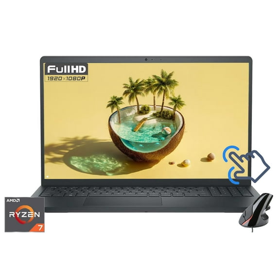 Dell Inspiron 15.6" Full HD Touchscreen Business Laptop AMD Ryzen 7 7730U (Beat i7-1355U) AMD Radeon graphics 8GB RAM 512GB SSD Realtek Wi-Fi 5 Bluetooth 5 HDMI 1.4 USB-C 3.2 Windows 11 Home Black