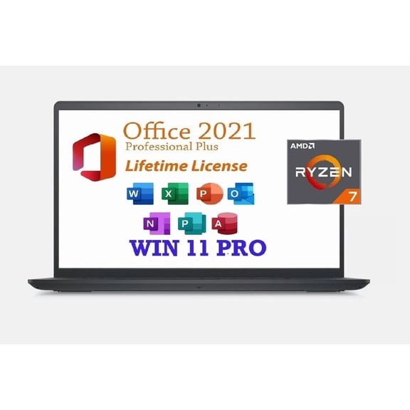 Dell Inspiron 15.6" Laptop 3535, AMD Ryzen 7 7730U, Office 2024 Lifetime, Win 11 Pro, 32GB RAM 2TB SSD, WVA LED-Backlit FHD Anti-Glare