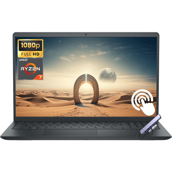 Dell Inspiron 15.6" Touchscreen Business Laptop, 8GB RAM 512GB Storage (256GB SSD 256GB External), 8-Core AMD Ryzen 7 Processor, FHD 1920 x 1080 LED Display, Windows 11, SD Card Reader, Black
