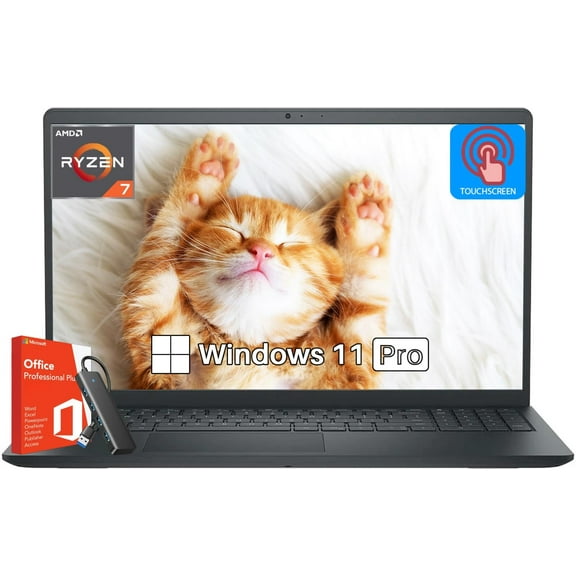 Dell Inspiron 15.6" Touchscreen Laptop, Business & Student Laptop Computer, FHD LED-Backlit Display, AMD Ryzen 7 7730U 8-core, 16 GB RAM, 512 GB SSD, AMD Radeon Graphics, Win 11 Pro & Office Lifetime