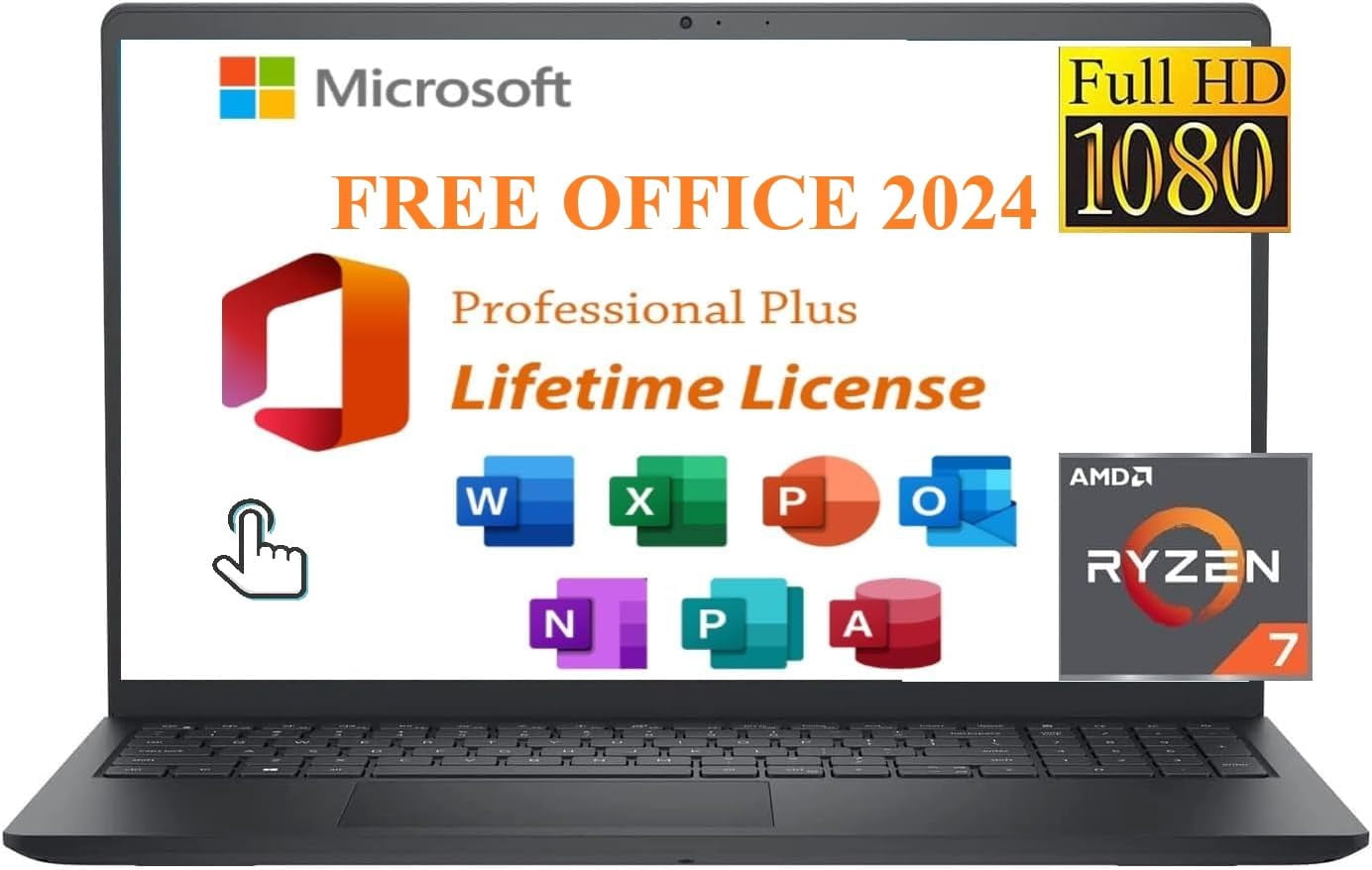 Dell Inspiron 15.6" Touchscreen Laptop i3535, AMD Ryzen 7 7730U, 16GB RAM, 1TB SSD, Windows 11 Pro, Black, with Office 2024