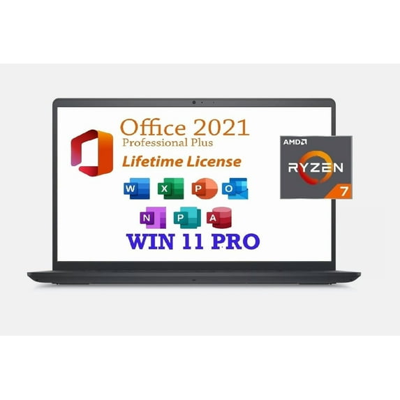 Dell Inspiron 15.6" Touchscreen Notebook with Office Lifetime 2021 & Win 11 Pro, AMD Ryzen 7 7730U, 16GB RAM, 512GB SSD, WVA LED-Backlit Display, Wi-Fi